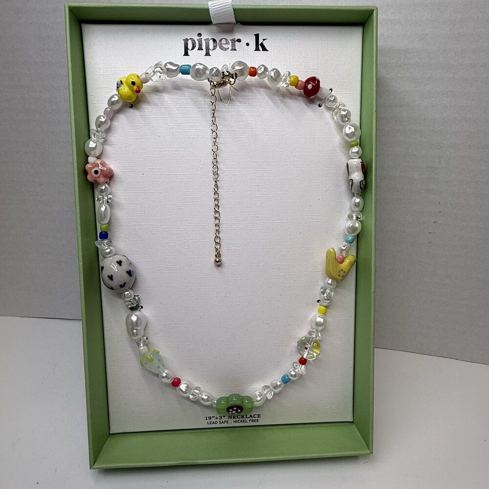 Piper K Multicolor Whimsical Glass Bead Necklace.